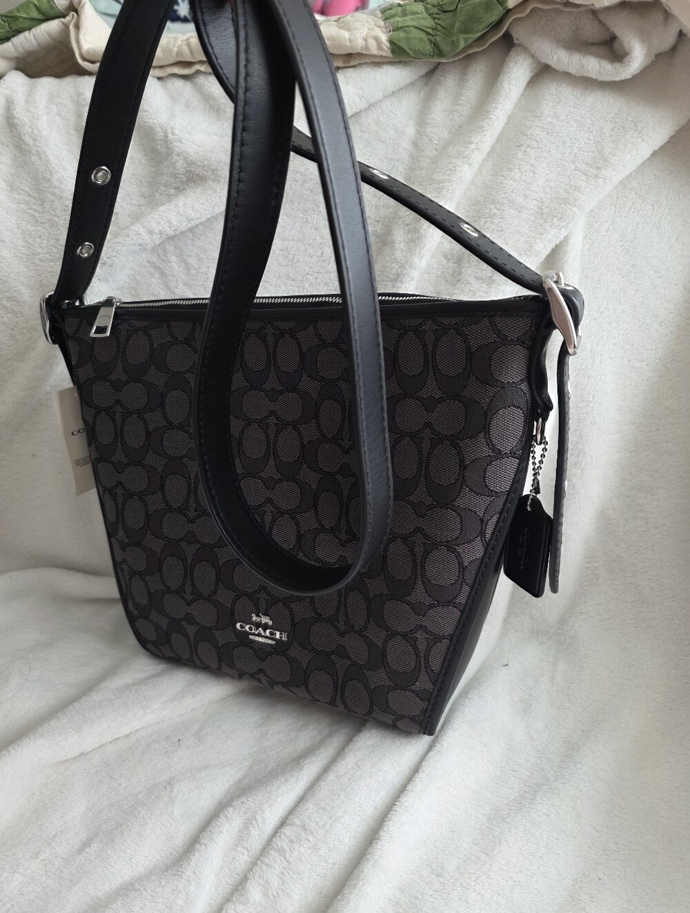 Coach Signature Small Dufflette Black Smoke Black Jacquard Canvas & Leather NWT